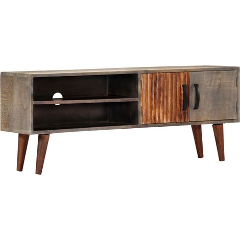 Mobile TV multimediale scaffale per televisione televisore buffet sala da pranzo soggiorno camera da letto 130 x 30 x 46 cm legno massello di mango grezzo grigio 020025891