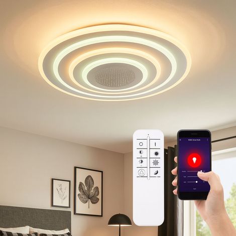 Plafoniera Smart Home LED CCT soggiorno plafoniera smart app camera da letto, dimmerabile con telecomando, 1x LED smart 40W 3000-6500 Kelvin, DxH 42x6,7 cm