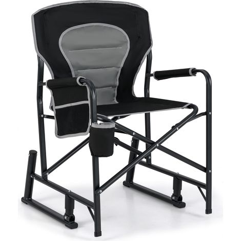Chaise à bascule de camping noire en tissu Oxford avec double ressort et dossier rembourré pour camping, pique-nique et plein air (1/5)