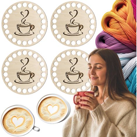 Juego de 4 posavasos para tazas y vasos, base redonda, fondo de cesta. (1/5)