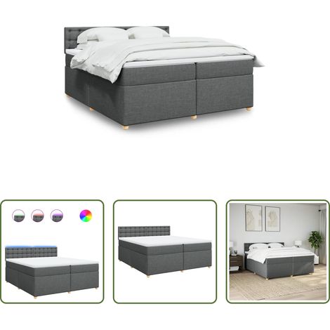vidaXL Surmatelas - Sommier à lattes de lit avec matelas Gris foncé 200x200cm Tissu (1/5)