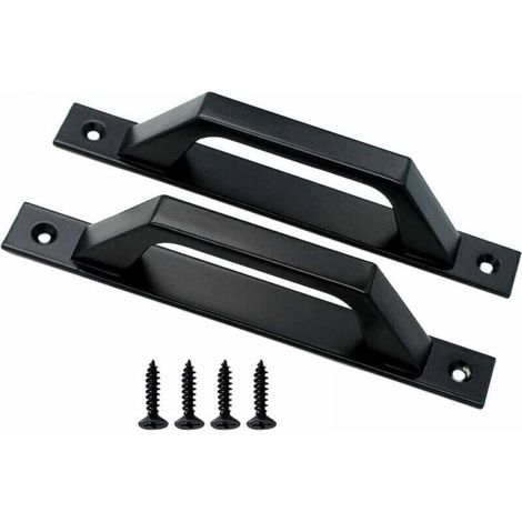 Jeu de forets poignée en bois poignée de porte de grange poignée de porte coulissante en aluminium, noir (1/5)