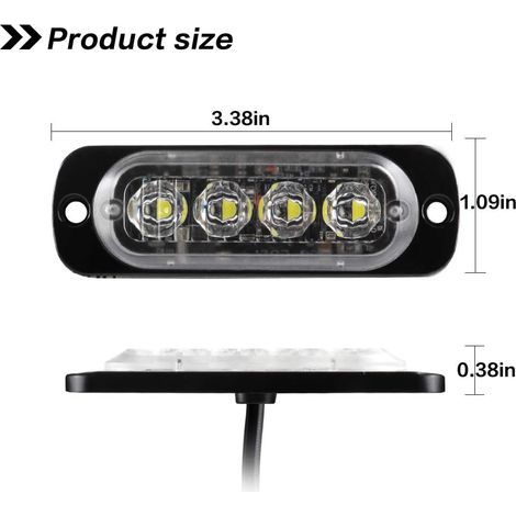 S-giant 4pz Ultra Minime 4LED Luci Stroboscopiche di Emergenza Bianco Segnale di Pericolo Lampeggiante Universale per Auto Veicolo Camion 12-24V (Luce Rossa, 2M) (1/4)