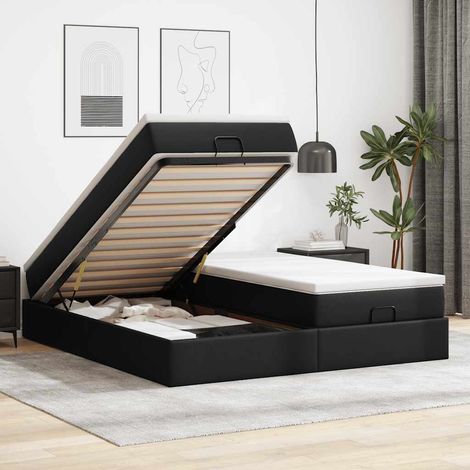 Ottoman-Bett mit Matratzen Schwarz 200x200 cm Kunstleder