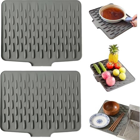 Juego de 2 alfombrillas antigoteo de 32 x 26 cm - Protección antiderrame para encimeras - Alfombrilla plegable para fregadero de cocina (gris) (1/5)