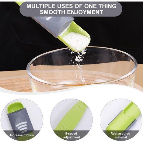 3 pezzi - Cucchiaio dosatore regolabile - Cucchiaio dosatore regolabile con due estremità - Per misurare liquidi e polveri - Cucchiaio dosatore per polveri - Accessori da cucina - Verde - 22 cm 3,5 c (1/4)