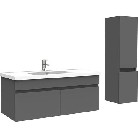 Ocean meuble Salle de Bain avec colonne 100cm Anthracite avec vasque ceramique