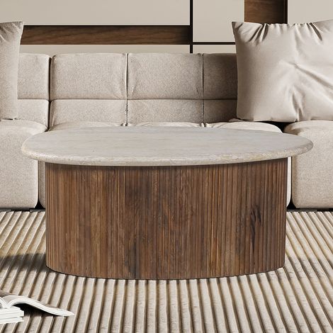 Table basse 90x55x40 cm en manguier et travertin - CHAU (1/5)