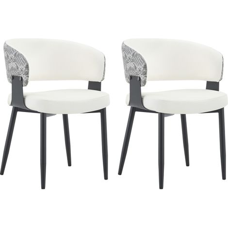 CAIziChaises de salle à manger style mid-century modern, lot de 2, fauteuils rétro avec accoudoirs en forme de tonneau et dossier à motif, chaises de cuisine en similicuir avec pieds stables pour la m (1/5)