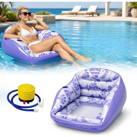 Flotteur Piscine Gonflable 3-En-1, Transat Avec Dossier Ergonomique, Porte-Gobelet, PVC Résistant Aux Perforations, (1/5)