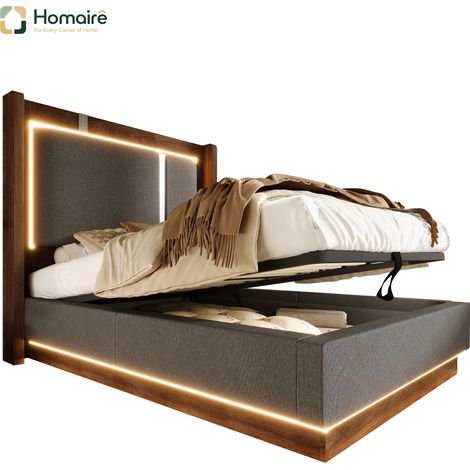 Bettgestell aus Leinen grau und Polyester 209 x 106 x 110 cm HOMAIRE (1/5)