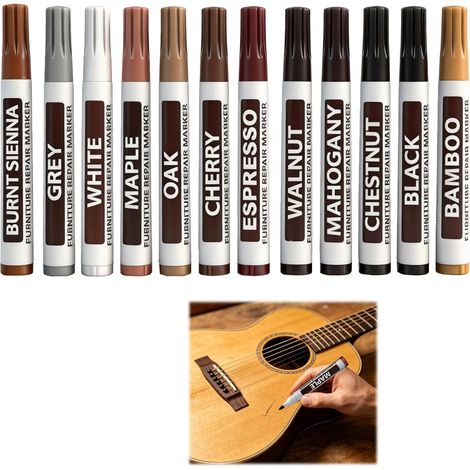 12 Pièces Marqueurs de Réparation Stylo pour Meubles en Bois, Ensemble de 12 Couleurs Assorties pour Rayures et Retouches sur Parquet, Meubles, Portes et Cadres,solution pratique et économique (1/5)