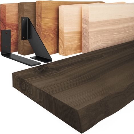 LAMO Manufaktur Wandregal Holz Baumkante, Holzregal Basic, Schwarz / Schwarz 50cm, LW-01-A-006-50LS