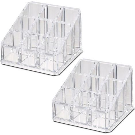 Set of 2 Cosmetic Storage Boxes with 9 Compartments - Length 9 x Depth 9 x Height 6.5 cm - JUANIO (1/3)
