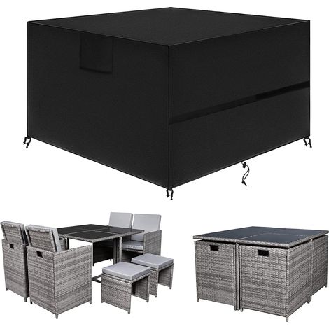 YMYNY Gartenmöbel-Abdeckung, Gartentisch-Abdeckung aus 420D-Oxford-Gewebe, Tisch- und Sofa-Abdeckung mit Seil und Haspenverschluss (135 x 135 x 75 cm) (1/5)