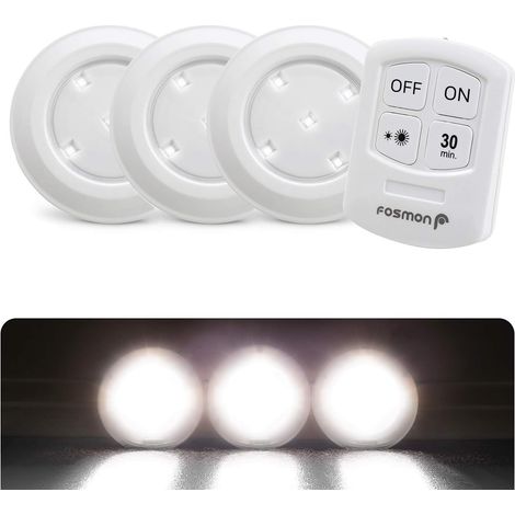 Spotlight LED sans fil avec télécommande - éclairage sous-armoire LED (5700K) - sous lampe d'armoire, cuisine, armoire, comptoir, grenier ou cave - ensemble de 3 projecteurs + 1 télécommande (1/4)