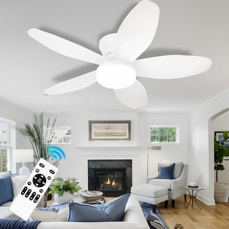Ventilateur de plafond avec lumière et télécommande, ventilateur de salon à intensité variable avec 5 pales, plafonnier, ventilateur de chambre, plafond, salon, réversible [Classe énergétique D] (1/5)
