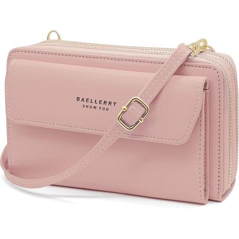 Sac à bandoulière pour téléphone avec bandoulière et 12 emplacements pour cartes (rose)