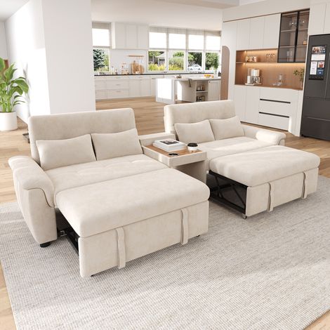 Sofá cama en U con doble cama nido y respaldo ajustable, 284 x 138 x 89 cm, beige HAVRYA (1/5)