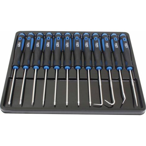 SATRA Juego de destornilladores de precisión (12 piezas, 170 mm, ranura en cruz, torx, ranurada, ganchos con bandeja de almacenamiento)