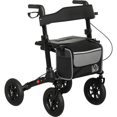 Déambulateur 4 roues pliable, 69x64x98, 5cm noir, rollator en aluminium léger, siège rembourré, dossier, poignée réglable
