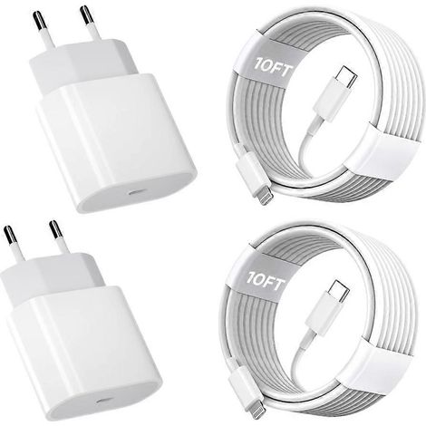 Kompatibel mit iPhone 11, 12, 13 und 14: Schnellladegerät (2er-Pack, 20 W), kompatibel mit iPhone-Ladegerät, Schnellladeadapter mit 2 m USB-C-auf-Lightning-Daten- und Ladekabel. (1/5)