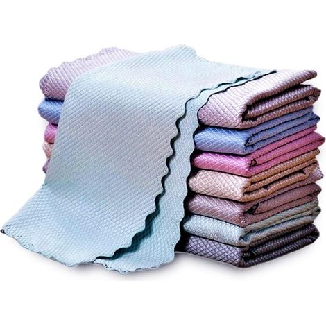 10 panni per la pulizia in microfibra di colore casuale, ultra assorbenti, senza pelucchi, riutilizzabili per la pulizia di specchietti e parabrezza dell'auto (30 x 40 cm). (1/4)
