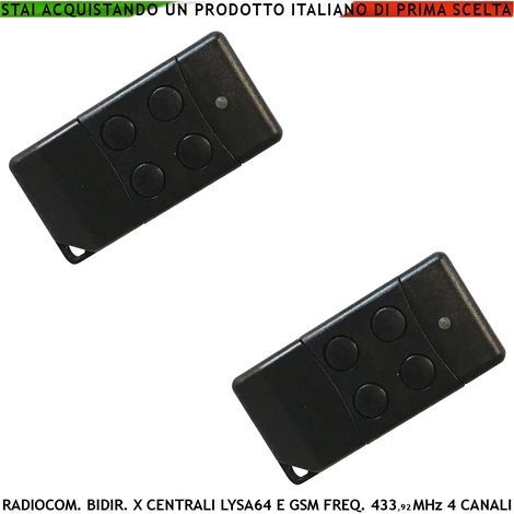 Telecomando 4 Canali Frequenza 433,92 MHz 2 Pezzi Per Inserimento e Disinserimento Totale e Parziale di Allarme Lysa64 e Lysa GSM Sydra Come Giorno Notte Rolling Code Anticollisione Antiannebbiamento (1/5)