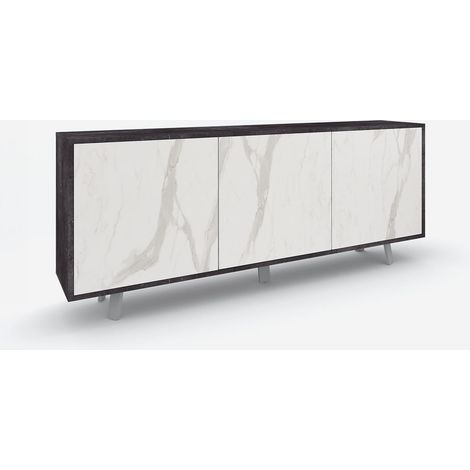 Velbruk Buffet 3-türig modernes Design - Schwarz - Calacatta-Marmor