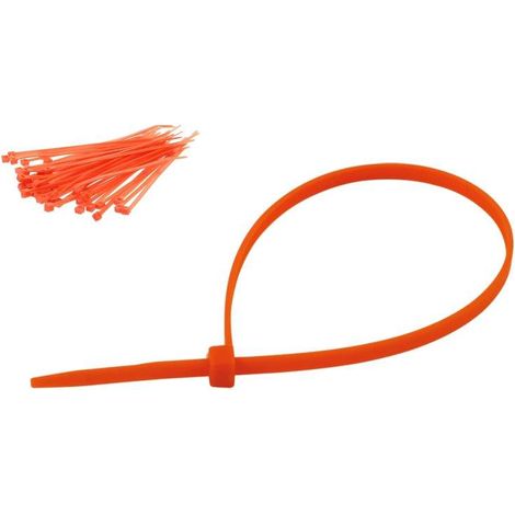 100x collier de serrage plastique 2,5x100mm orange cranté pour diamètre 22mm résistant à l'huile et à l'essence lien serre attache câble fixation tube tuyau nylon universel