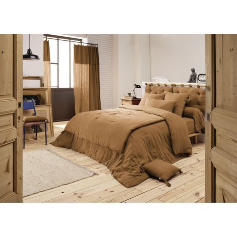 Housse de couette 280 x 240 cm King Size - Double gaze - MILA Camel (1/5)