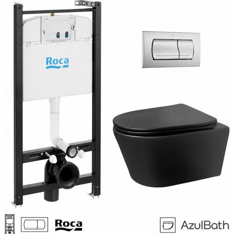 BASTIDOR ROCA ACTIVE PACK CISTERNA EMPOTRADA Y PULSADOR CROMO MATE CON INODORO SUSPENDIDO Rimless LIA Negro de AzulBath (1/4)