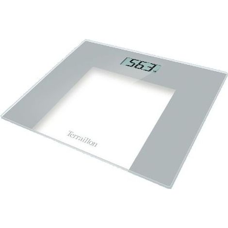 TERRAILLON - Bilancia pesapersone elettronica - Ultra-Plat - Accensione/spegnimento automatico - Grande schermo LCD - 150 kg - Vetro TP1000 - Grigio