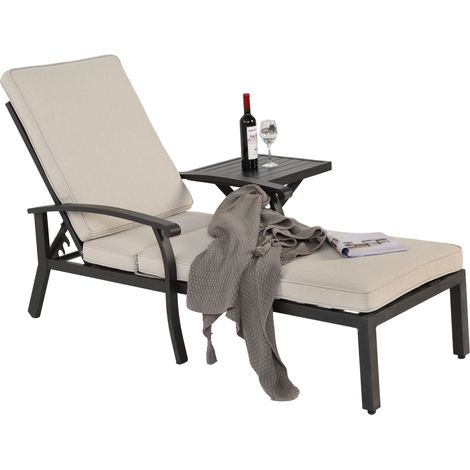 CHICFURN Tumbona de jardín ajustable 204x58 cm de aluminio con cojín beige para piscina (1/5)