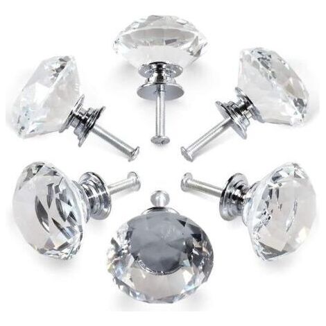 Pair 6 poignées en cristal,poignées de porte d'armoire à tiroir en cristal de diamant de 30 mm,poignées de porte en verre de cuisine,armoires de rangement et coiffeuses pour cuisines à domicile et bur (1/5)