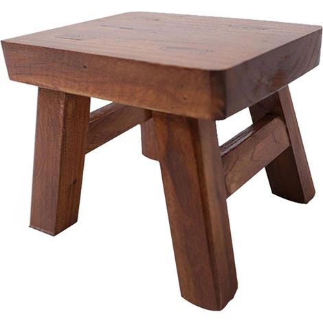 Petit tabouret en bois pour enfants, siège carré antidérapant pour la cuisine et la salle de bain (marron foncé) (1/4)