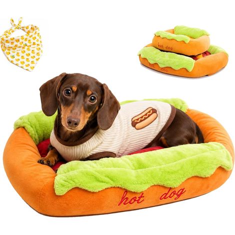 Gemütliches Hundebett für Dackel, niedliches Plüschbett mit abnehmbarem und waschbarem Kissen, bequemes Haustier-Sofa-Nest (1/5)