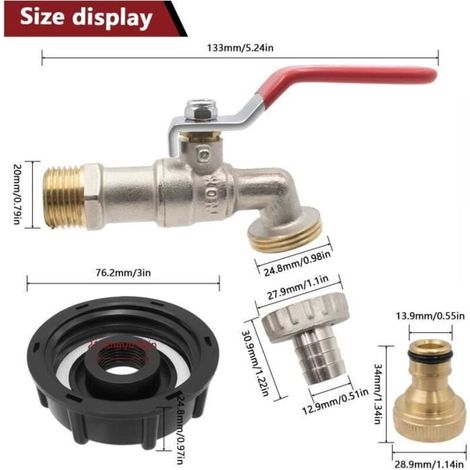 Adattatore per serbatoio IBC con raccordo filettato da 1/2", rubinetto per serbatoio da 1000 litri, sistema di raccolta dell'acqua piovana con uscita e valvola (1/3)