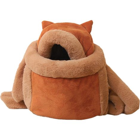 Warme Haustiertragetasche, kleiner Katzen- und Hunderucksack, Winter-Plüsch-Haustierkäfig für Reisen im Freien, Hänge-Brusttasche für Haustiere – Größe L – Braun (1/4)