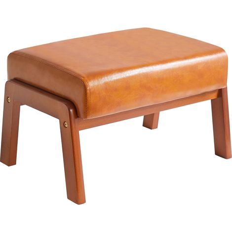 10.2”H Petit Repose-Pieds Ottomane, Tabouret Repose-Pieds Rectangulaire en Faux Cuir PU avec Assise Rembourrée et Pieds en Bois, Puff Bas Repose-Pieds pour Salon-Chambre, Jaune-Marron WBD013J (1/5)