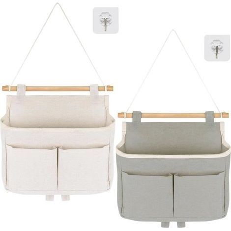 (Grau, Weiß) 2er-Pack Hängende Badezimmer-Aufbewahrungstaschen, Türorganizer, Wandmontierte Aufbewahrungstaschen, Stoff-Wandaufbewahrungsbeutel, Wandaufbewahrung (1/4)