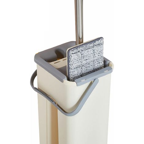 Floor Mop and Bucket Set Squeeze Mop Bucket Flat Mop with 10-Pack Replacement Microfibre Mop Pads for All Floors Types (1/5)