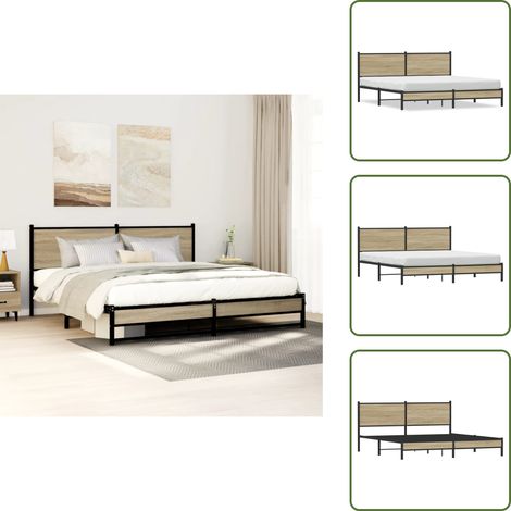 Letto con doghe in metallo - vidaXL Giroletto senza Materaso in Metallo Rovere Sonoma 180x200 cm - Letto con spazio sottostante