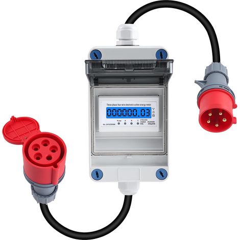 Compteur électrique numérique mobile 16A 400V triphasé avec prise pour Socket Compteurs d'énergie Moniteur d'énergie portable étanche IP44 (1/5)