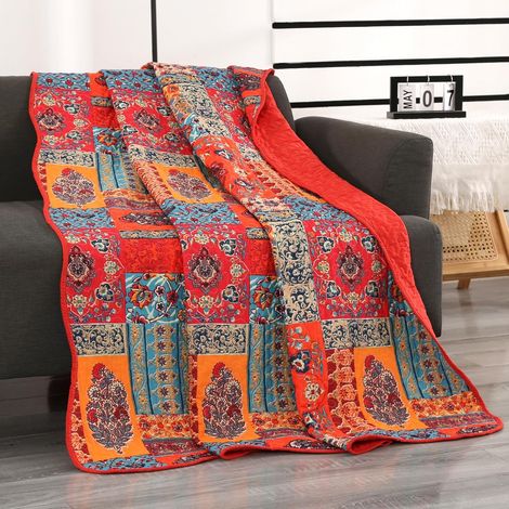 Couvre Lit Dessus de Lit et Boutis Coton matelassé Ultrasonique en Microfibre Brossée Douce et Légère, Élégant Couvre Lit Beige à Motif Floral (Orange, 150x200cm) (1/5)