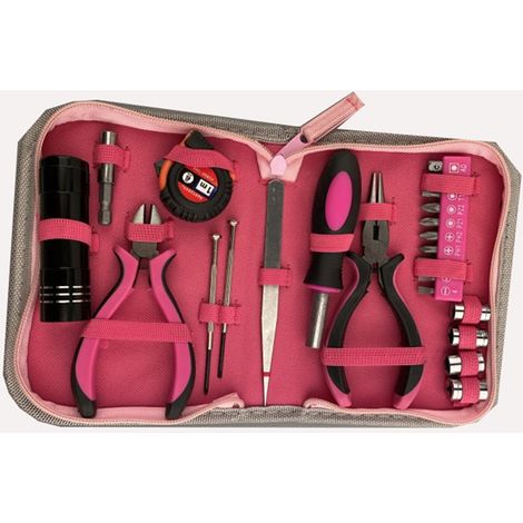 Ensemble d'outils roses 23 pièces avec étui de rangement en nylon rose pour le bricolage et la réparation à domicile,bureau GrooFoo (1/4)