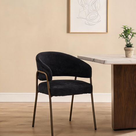 Fauteuil de salle à manger en chenille noir avec accoudoirs (1/5)