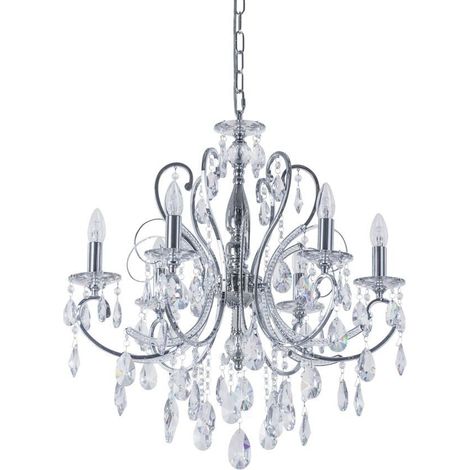 Italux Barocco Chrome - Lampadari Classici Cromati a 6 Luci con Paralume in Cristallo, attacco E14 (1/5)
