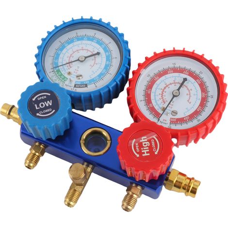 Outil de diagnostic pour climatisation et réfrigération : manomètres à double collecteur, jeu de vannes R22/R134a (1/5)