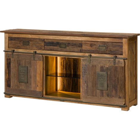 Sideboard Mango / Altholz natur lackiert 180x45x90 cm montiert RAILWAY LIMITED 102 (1/3)